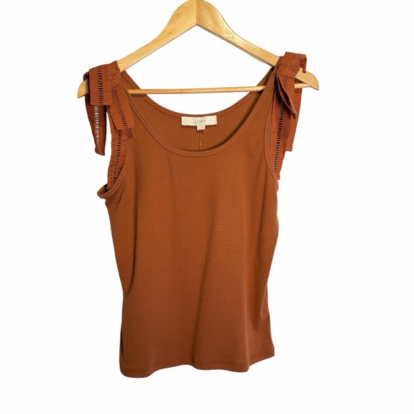 LOFT Poplin Ribbed Tie Shoulder Tank in Rust, Size L NWT - Picture 3 of 12